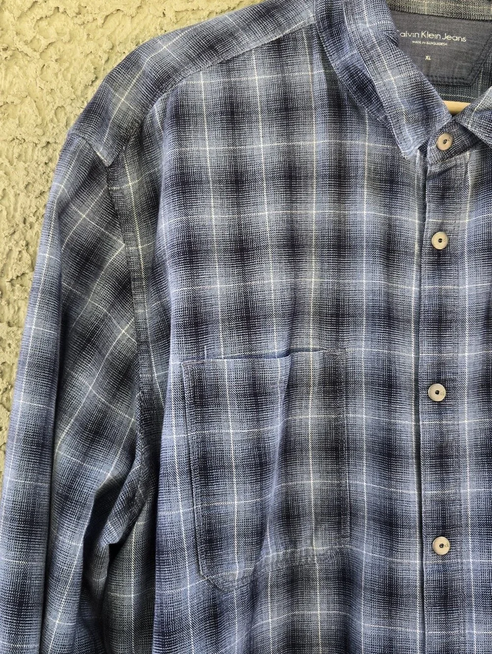 Calvin Klein Jeans Men's Navy and Black Plaid Button-Down Shirt